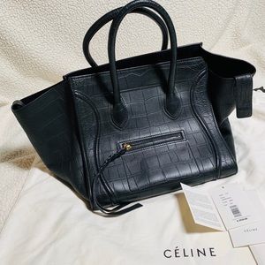 Celine black croc stamp phantom luggage tote